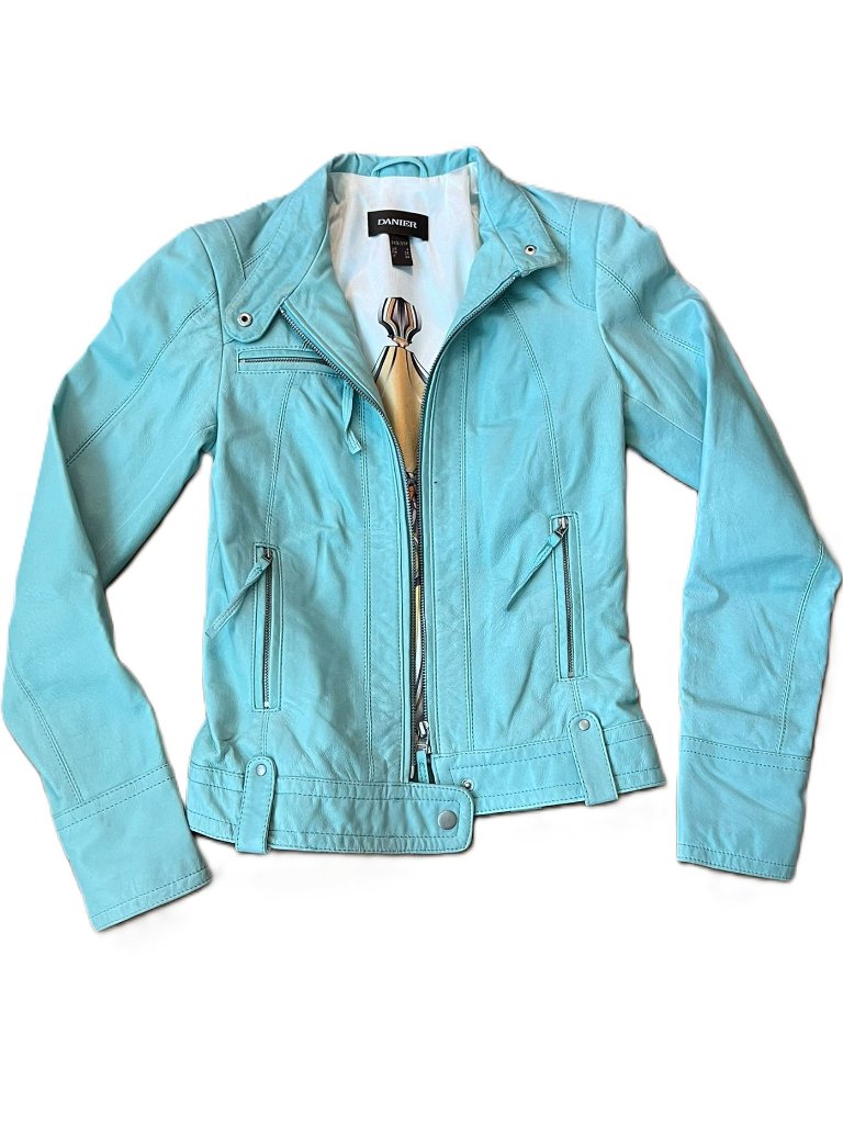 Danier Moto Leather Jacket Seafoam Turquoise Aqua Mint Size 3xs